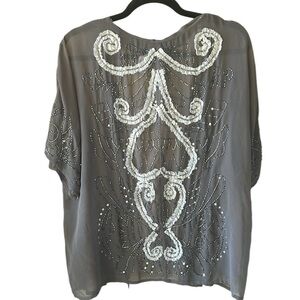BKE Boutique Sz M Sheer Beaded Kimono Topper Whimsigoth Fairycore